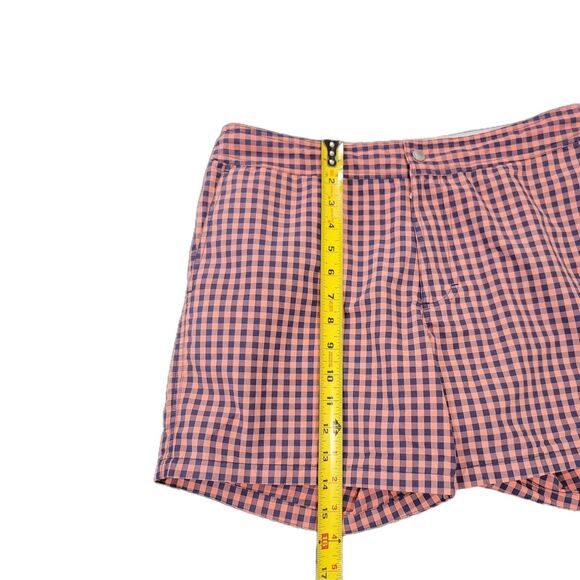 BONOBOS Board Shorts Men's 32x5 Pink Navy Blue Checked Gingham Lined Swim Trunks - Picture 7 of 10